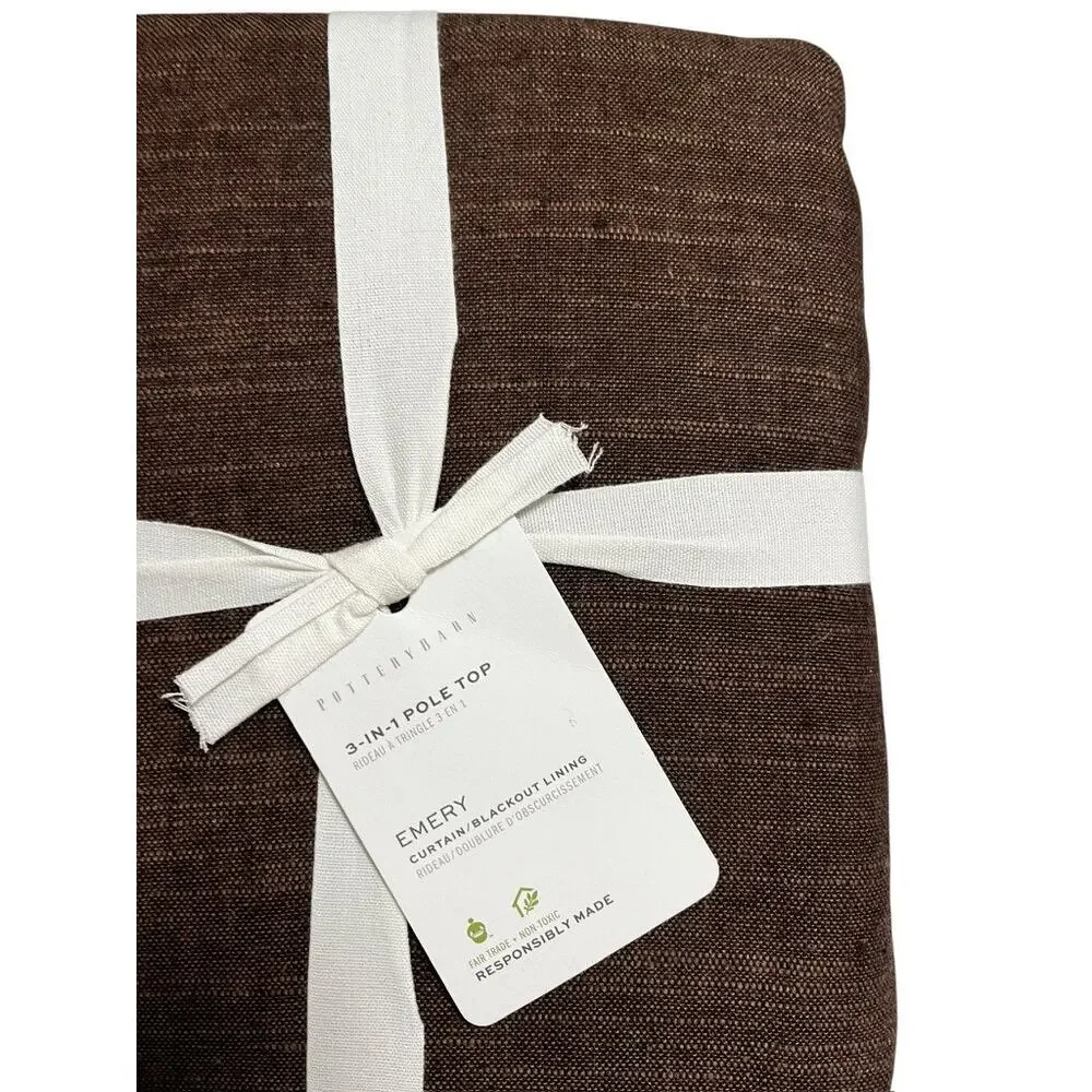 $399 Pottery Barn EMERY Linen Blackout Curtain | Expresso Brown, 50x120